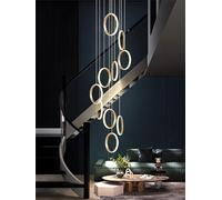Grand Lustre Moderne à LED - Suspension à 15 Anneaux à intensité Variable avec télécommande, luminaire de Plafond à Hauteur réglable pour Hauts plafonds, escaliers et Halls d'entrée