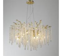Grand Lustre Moderne en Cristal en Forme de Branche d'arbre, Suspension linéaire dorée en Forme de Goutte d'eau pour Salle à Manger, îlot de Cuisine, Salon, Chambre, Forme rectangulaire, Longueur 100
