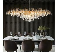 Grand Lustre rectangulaire Moderne en Cristal, 12 lumières, Design linéaire doré, Suspension d'intérieur pour îlot de Cuisine, Hall d'entrée, Salon, Salle à Manger - L 120 cm
