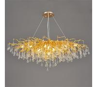Grand Lustre rectangulaire Moderne en Cristal avec Branches d'arbre - Suspension linéaire en Forme de Goutte d'eau de 100 cm pour îlot de Cuisine, Hall d'entrée, Salon, Salle à Manger, 10 lumières