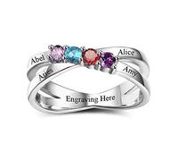 Grand Made Anneaux personnalisés pour la mère 4 anneaux de naissance simulés Anneaux en argent sterling 925 Anneaux pour la fête des mères Anneaux avec nom gravé pour la mère (52)