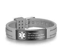 Grand Made Bracelet de gravure en silicone médical réglable de gravure du bracelet d'urgence pour les hommes en acier inoxydable Bracelet imperméable (Gris et noir, Acier)