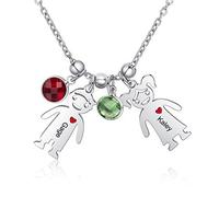 Grand Made Garçons Fille 1-5 Noms Collier avec Pierres de Naissance simulées personnalisé Argent BFF chaîne poupée Pendentif amitié Colliers pour la Saint-Valentin (2 Names)