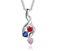 Grand Made Personnalisé 3 Pierre de naissance simulée 925 Sterling Silver Mothers Chain Chaîne Pierre de Naissance Nom Relation Collier Amitié pour 3 Mère Mère Fille Amitié BFF Nom Collier Bijoux Femm