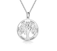 Grand Made Personnalisé 6 Noms Collier en Argent avec Pendentif Arbre de Vie avec Cadeau gravé pour Grand-mère pour Femme pour Femme Famille Bijoux