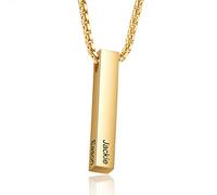 Grand Made Personnalisé Hommes Bar Collier 4 gravé nom chaîne Pendentif Cadeau pour la fête des pères Papa frère Mari Meilleurs Amis Famille Anniversaire Anniversaire (Gold)