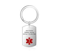 Grand Made Porte-clés d'étiquette d'urgence médicale personnalisée pour Hommes Femmes informations d'identification d'alarme Porte-clés Vie SOS Alarme Type diabétique stimulateur Cardiaque (Silver)