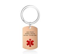 Grand Made Porte-clés d'étiquette d'urgence médicale personnalisée pour Hommes Femmes informations d'identification d'alarme Porte-clés Vie SOS Alarme Type diabétique stimulateur Cardiaque (Rosegold)