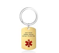 Grand Made Porte-clés d'étiquette d'urgence médicale personnalisée pour Hommes Femmes informations d'identification d'alarme Porte-clés Vie SOS Alarme Type diabétique stimulateur Cardiaque (Gold)