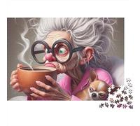 Grand-mère 1000 Pièces Café Chihuahua Puzzle Adulte Impression HD Anti-Stress Détente pour Adolescents 14+ pour Collectionner sans Défaut 70x50cm/1000pcs