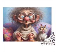 Grand-mère 1000 Pièces Chat à Cheveux Sauvages Puzzle Adulte Carton sans Odeur Anti-Stress Stimuler l'esprit pour Couples Livraison Rapide Édition Limitée 70x50cm/1000pcs