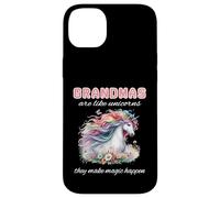 Grand-mère amoureuse des licornes fait opérer la magie avec un joli bojo floral Coque pour iPhone 14 Plus