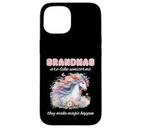 Grand-mère amoureuse des licornes fait opérer la magie avec un joli bojo floral Coque pour iPhone 15