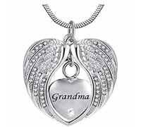 Grand-mère Angel Wing Birthstone Cremation Urn Crystal Collier Heart Memorial Pendant Bijoux en acier inoxydable