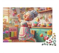 Grand Mère Heureuse Cuisine Puzzle 1000 Pièces Puzzle pour Adultes Papier Jeu de Puzzle 1000 Pièces Détente Cadeau Famille 38x26cm/1000pcs