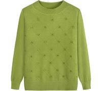 Grand-mère Pull Middle-Aged Elderly Crewneck Sweater - Automne Vert Bottoming Shirt Mère Câble Tricoté Top Chunky Warm Old Lady Pullover Knitwear, As Shown, XL