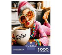 Grand-mère Relaxant avec café 1000 Pièces Premium Vibe de Seniors Confortables Pack Puzzle Carton Dur - DIY Familial, Belle Déco, Cadeau D’Anniversaire pour Passionnés 52x38cm/1000pcs