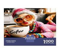 Grand-mère Relaxant avec café 1000 Pièces Premium Vibe de Seniors Confortables Puzzle Classique Carton Épais - Ultra Dur, Anti-Stress, Idéal pour Loisirs Intérieur Amusants 52x38cm/1000pcs