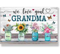 Grand-Mère Rustique en Pot Mason avec Fleurs Sauvages, Art Botanique, Cadeau d'anniversaire pour Grand-Mère, Nous T'Aimons Tapis De Bain Résistant Paillasson Exterieur Anti-Salissures Paillasson