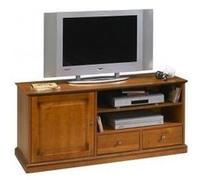 Grand Meuble Banc TV sur Roulettes plaqué Merisier marron G