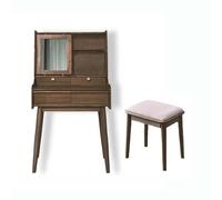 Grand meuble de maquillage avec miroir et tabouret Finition noyer Noir Tiroirs de rangement spacieux Idéal pour chambre à coucher (68 x 45 x 128 cm)