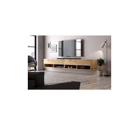 Grand meuble TV à suspendre DERBY 200 200x30x31 cm-Chêne-Chêne--