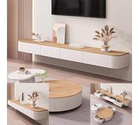 Grand meuble TV flottant - Meuble de rangement mural suspendu pour salon et chambre à coucher - Design multi-compartiments en blanc brunâtre (260 x 20 x 24 cm)