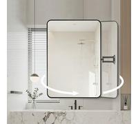 Grand miroir d'angle rectangulaire avec bras pivotant réglable, cadre en métal brossé, design rotatif et inclinable pour une utilisation verticale/horizontale, noir moderne, 75 x 100 cm