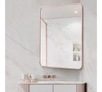 Grand miroir d'angle rectangulaire avec bras pivotant réglable et inclinable Cadre en métal brossé Vertical et horizontal Rose élégant 70 x 90 cm