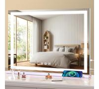 Grand miroir de courtoisie éclairé, miroir de maquillage lumineux avec Smart Touch 3 couleurs à intensité variable, à poser sur une table ou au mur, fonction mémoire