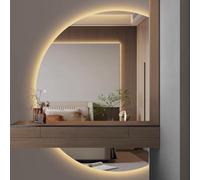 Grand miroir de salle de bain demi-cercle LED à intensité variable Rétroéclairé sans cadre Décoration d'entrée 90 x 60 cm 3 options de couleur