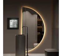 Grand miroir de salle de bain demi-lune à DEL avec gradation antibuée, 3 options de lumière de couleur, miroir de courtoisie mural pour décoration d'intérieur, entrée et station de maquillage