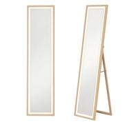 Grand miroir - HOMCOM - éclairage LED 3 couleurs - montage mural ou sur pied - rectangulaire - verre trempé MDF - 40x160cm - chêne