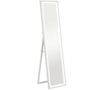 Grand miroir - HOMCOM - éclairage LED 3 couleurs - montage mural ou sur pied - rectangulaire - verre trempé MDF - 40x160cm - blanc