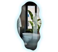 Grand Miroir LED 50x100 cm avec Éclairage pour Salle de Bain Salon Chambre Couloir Lumière Froide Maquillage pour Le Mur Irrégulier Style Moderne Organique Forme Ondulée Asymétrique