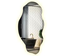 Grand Miroir LED 50x100 cm avec Éclairage pour Salle de Bain Salon Chambre Couloir Lumière Neutre Maquillage pour Le Mur Irrégulier Organique Forme Ondulée Asymétrique Style Moderne