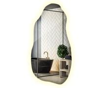 Grand Miroir LED 50x100 cm Montage Mural Lumière Neutre Organique Asymétrique Forme Ondulée Moderne pour Salle de Bain, Chambre, Salon, Couloir Éclairage pour Le Maquillage