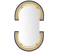 Grand Miroir Mural Moderne en Rotin Clair 53 x 75 cm Forme Ovale Bords en Métal