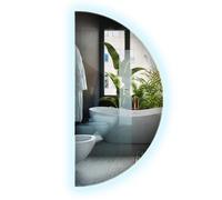 Grand Miroir Muraux LED Lumineux Demi Rond 50x100 cm avec Éclairage Lumière Froide Lumières LED sans Cadre Élégant pour Salle de Bain de Maquillage Moderne Montage Horizontal Vertical