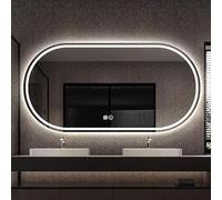 Grand Miroir Ovale, Miroir De Salle De Bain éclairé par LED avec Antibuée, Miroir De Courtoisie Mural avec Bouton Tactile, Mémoire De Forme, éclairage 3 Couleurs Et Intens, B, 60X100CM