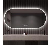 Grand Miroir Ovale, Miroir De Salle De Bain éclairé par LED avec Antibuée, Miroir De Courtoisie Mural avec Bouton Tactile, Mémoire De Forme, éclairage 3 Couleurs Et Intens, A, 50X80CM