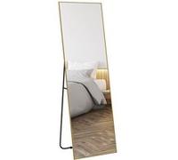 HOMCOM Grand Miroir Pleine Longueur rectangulaire, 50 x 160 cm - Miroir sur Pied, Mural ou pocé Contre Mur - Miroir pour Chambre à Coucher, Salon et Dressing, Or