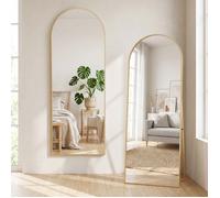 Grand miroir sur pied 177x77 cm, miroir mural, arche design, long miroir de sol avec support, pour salon chambre ou entrée, doré