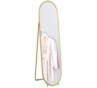 Grand miroir sur pied HOMCOM miroir ovale, cadre en métal doré, avec support pour entrée, chambre, dressing, 40 x 160 cm