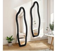 Grand Miroir sur Pied irrégulier 140x45-Miroir Pleine Longueur avec Cadre en Velours et Support, Asymétriques, Fixation murale,