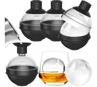 Grand moule à glaçons en silicone pour whisky - Ensemble de 4 avec couvercle entonnoir 2-en-1 - Moules à glaçons ronds de 6 cm pour cocktails Bourbon - Démoulage facile - Parfaitement rond