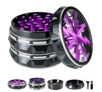 Grand moulin à herbes en métal transparent de 6,3 cm de large en 4 parties, moulin à épices en alliage d'aluminium avec récupérateur de pollen (noir violet)