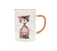 KIUB Mug avec des animaux de la ferme , des bois et des montagnes - motif chat marron stylisé - matière porcelaine fine - contenance 360ML