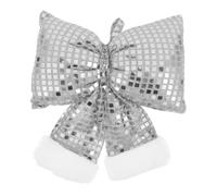 Grand Nœud de Noël à Paillettes Argenté, Décoration Festive | Tissu Coton et Sequins, Léger et Repositionnable, pour Couronnes, Boîtes Présents, Rampes et Miroirs