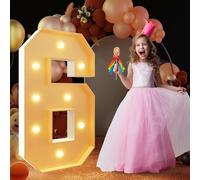 Grand Numéro Lumineux LED 1m for Décoration d'anniversaire, Chapiteau 1, 18, 30 Chiffres Lumineux, Fête Remise Diplôme Décoration Mariage Cadre Prédécoupé, Numéros en Mosaïque(Number 6,White)